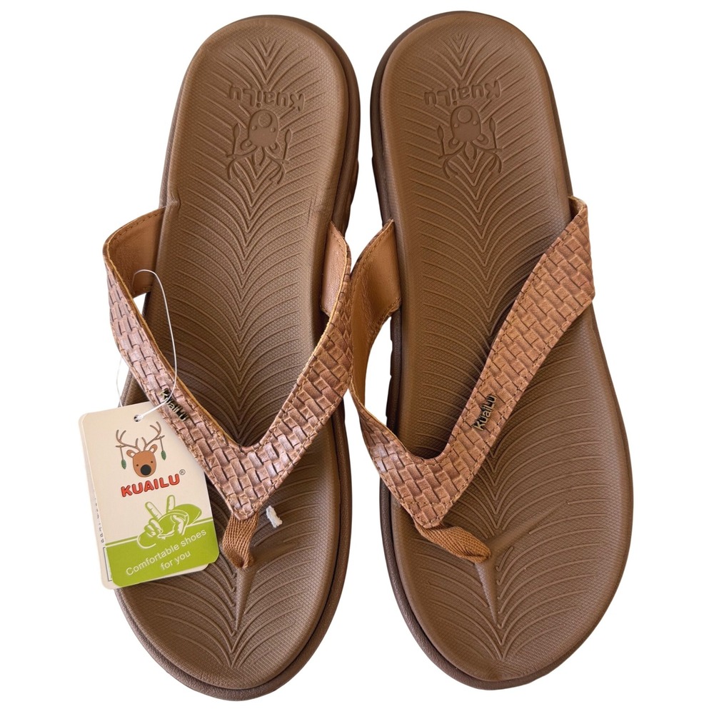 Kuailu Womens Comfort Yoga Flip Flops Brown Woven Strap Thong Sandals Sz 12 NEW‎